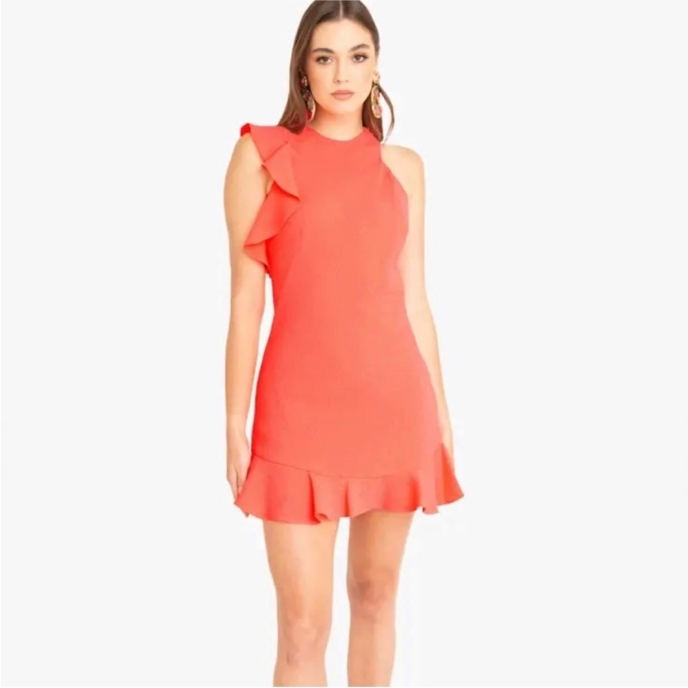 Black Halo sonny neon coral ruffle sleeveless mini dress